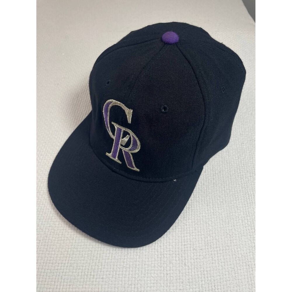 Vintage Starter Colorado Rockies Fitted Hat Black Purple MLB 90s Size 7–7 3/4